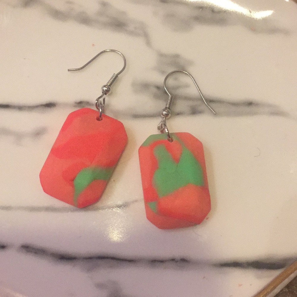 Homemade Polymer Clay Earrings - Rectangle